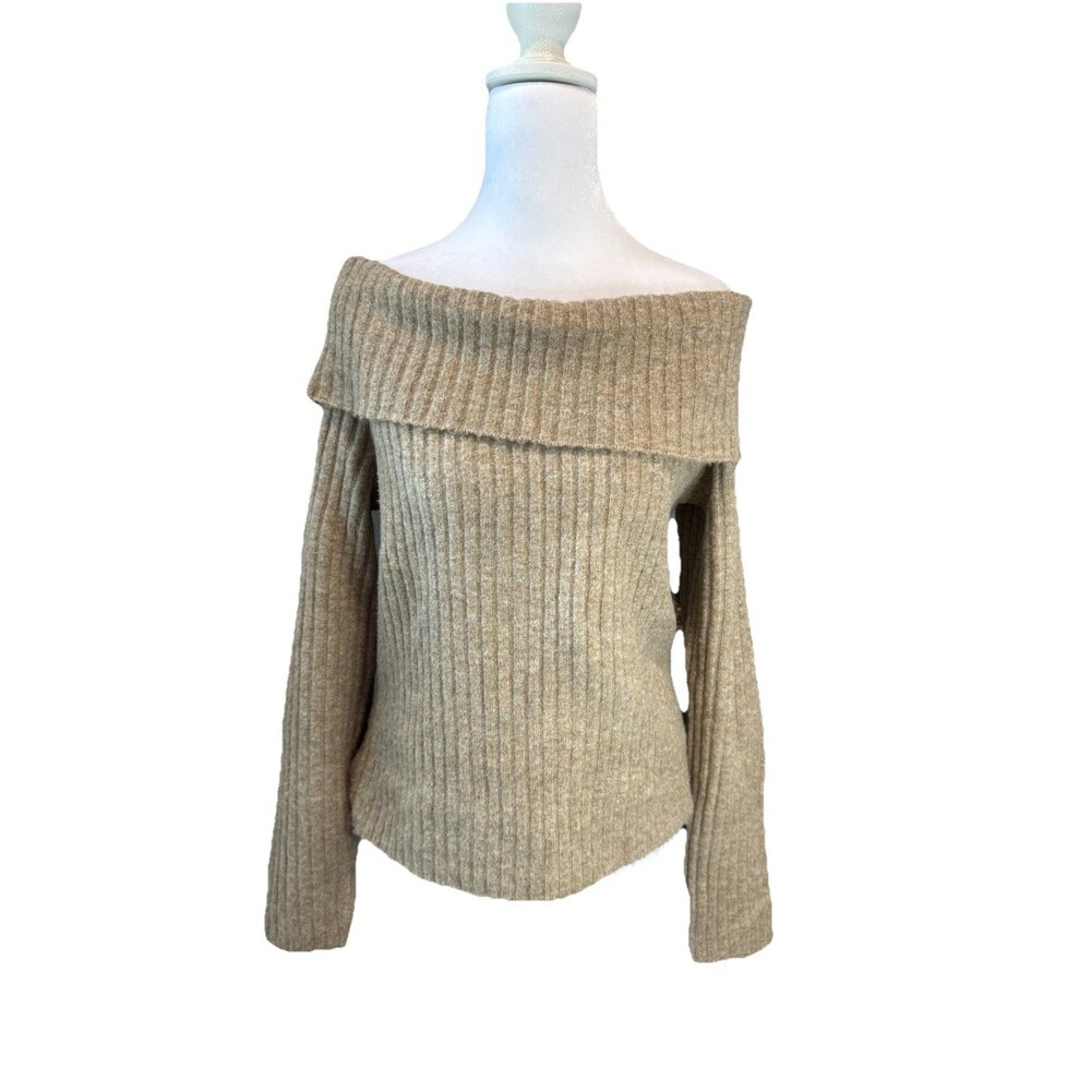 Juniors' SO Sweater Size L Beige Off-The-Shoulder Long Sleeve NWT Women's